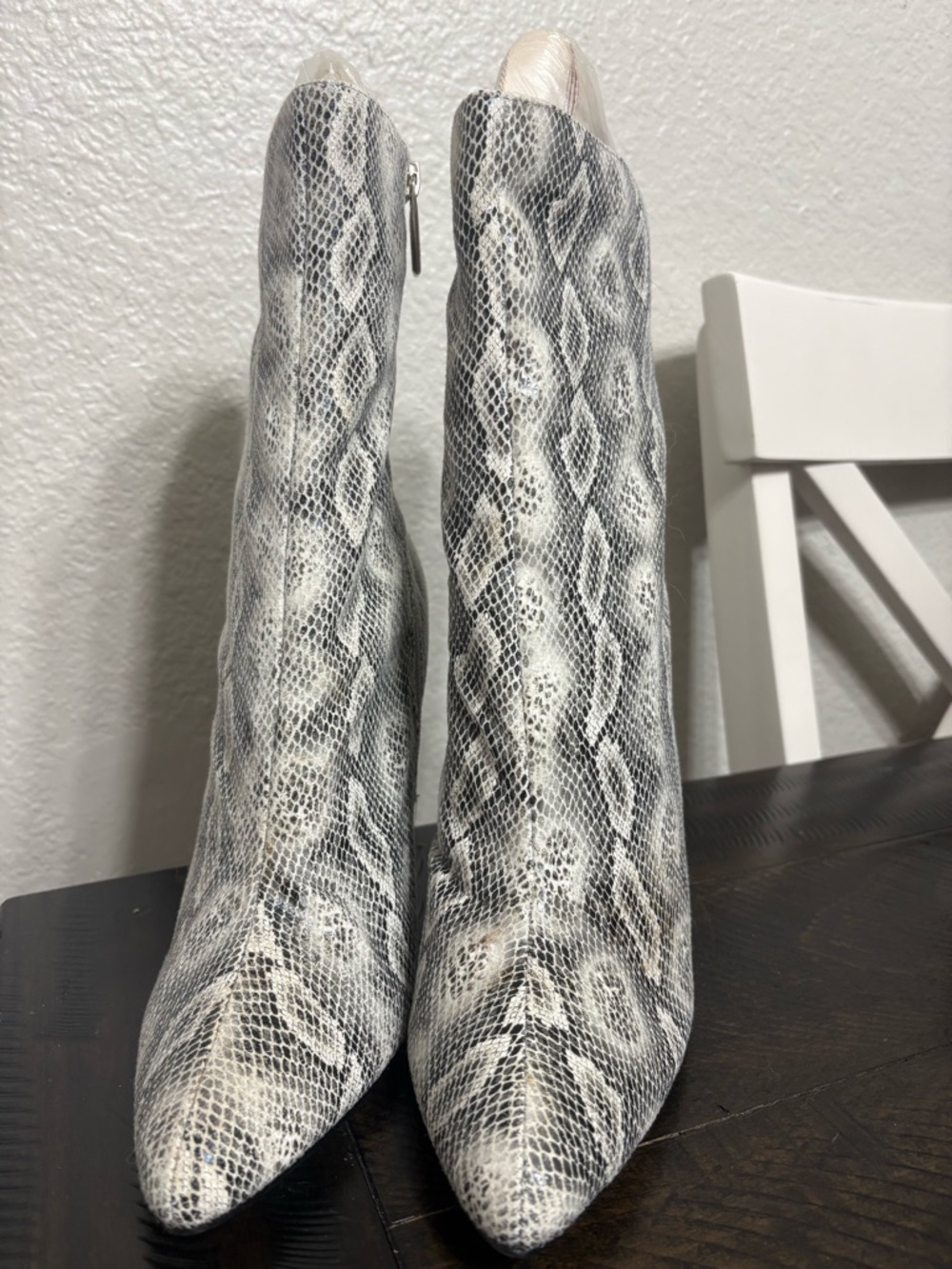 Cape Robbin Gray Snake Print Pointed Toe Ankle Boots